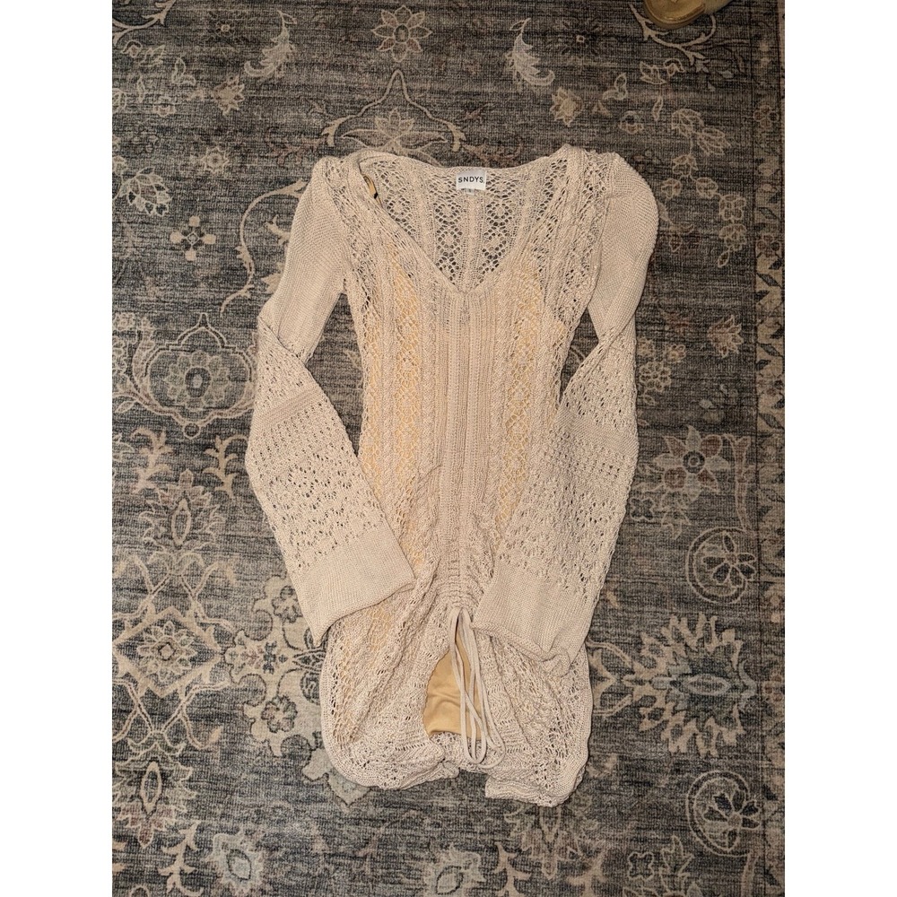 SNDYS Fate Mini Dress Revolve Beige Crochet Coverup